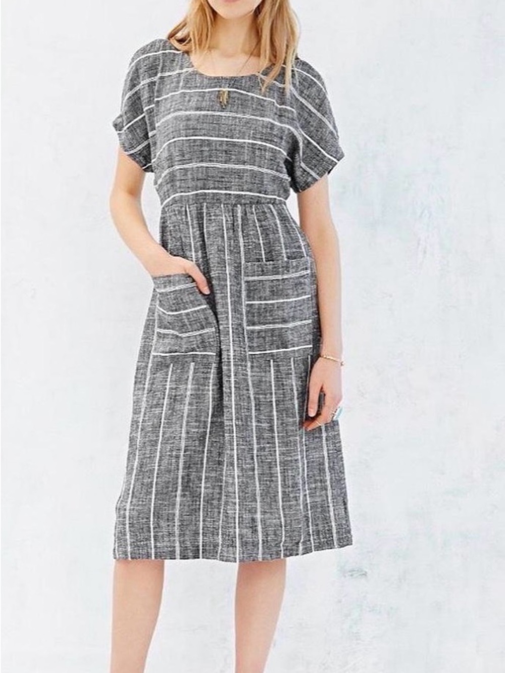 Cooperative Striped Linen Blend Midi Dress XS